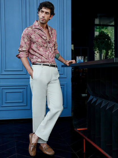 Men's Floral Jacquard Full Sleeve Cuban Collar Shirt