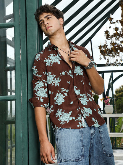 Contrast-Roses Imprint Shirt