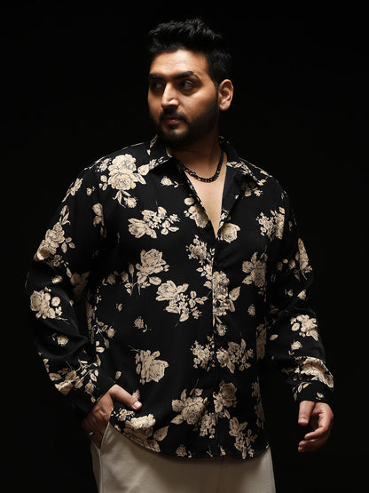 Contrast-Roses Imprint Shirt