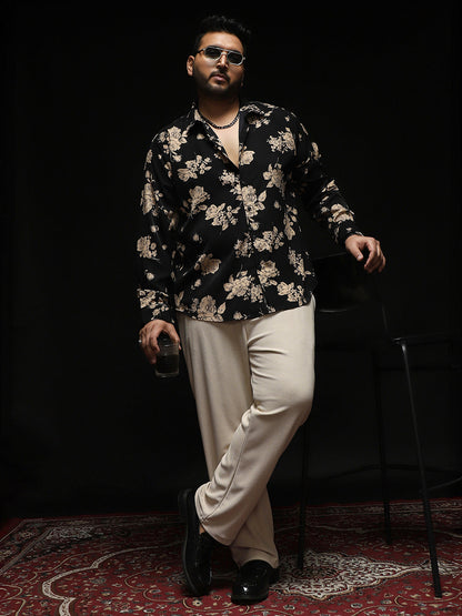 Contrast-Roses Imprint Shirt