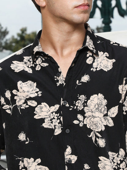 Contrast-Roses Imprint Shirt