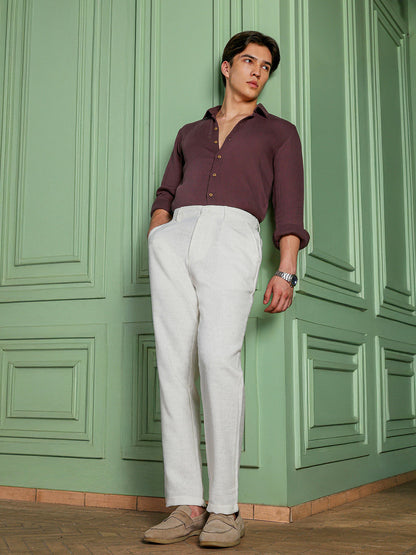 Men's Off-White Mid-Rise Regular Fit Trouser