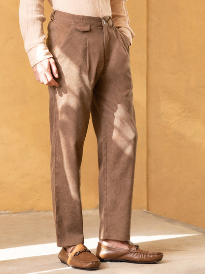 Mid-Rise Single Pleat Corduroy Regular Fit Trouser