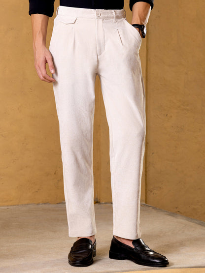 Mid-Rise Single Pleat Corduroy Regular Fit Trouser