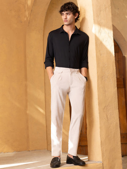 Mid-Rise Single Pleat Corduroy Regular Fit Trouser