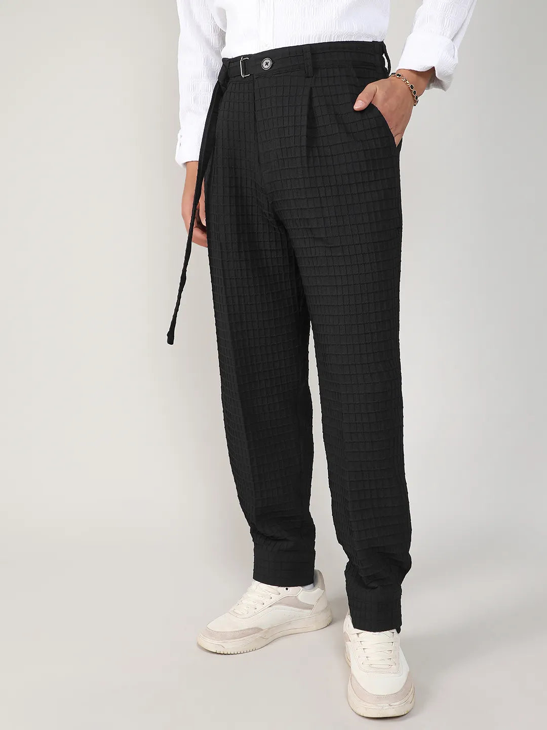 Textured Graph Check Trousers