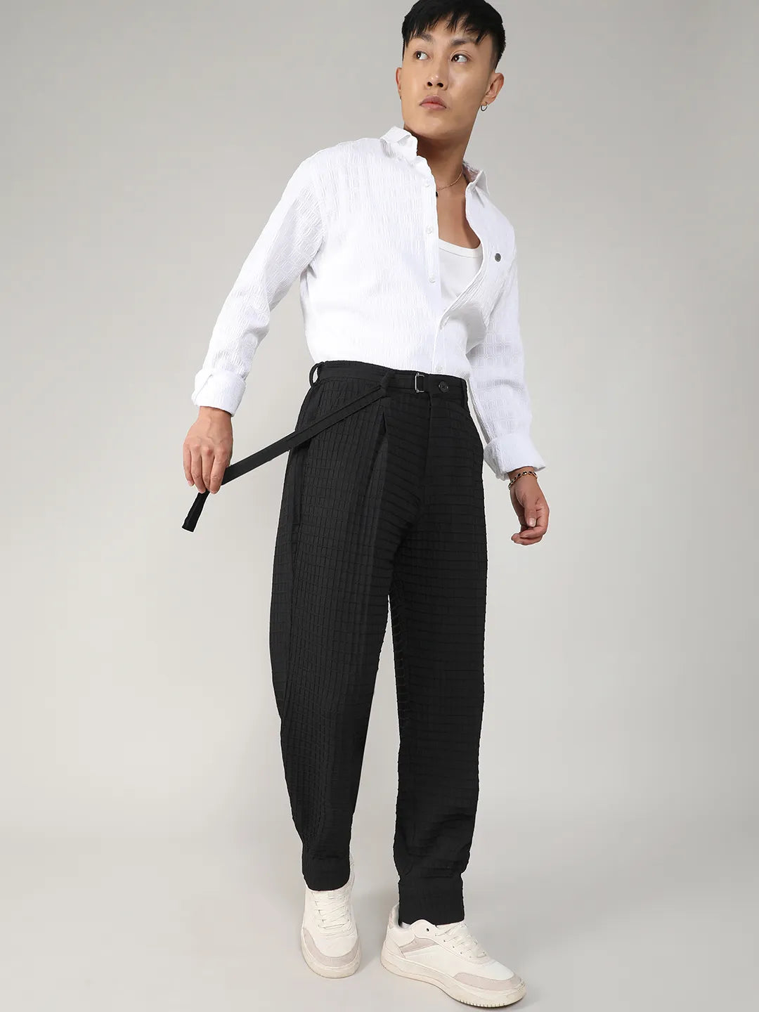 Textured Graph Check Trousers