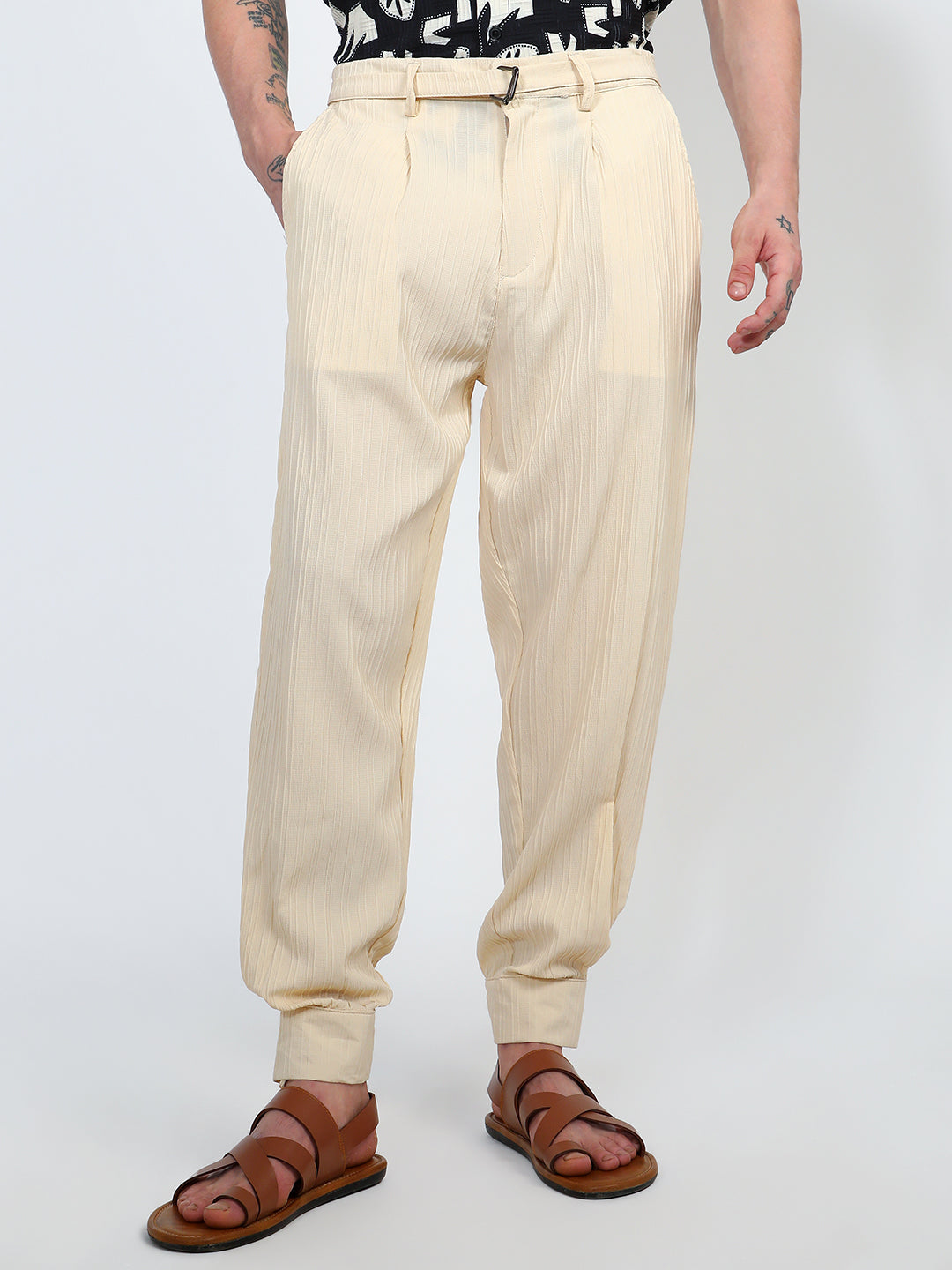 Textured Cuff-Hem Trousers