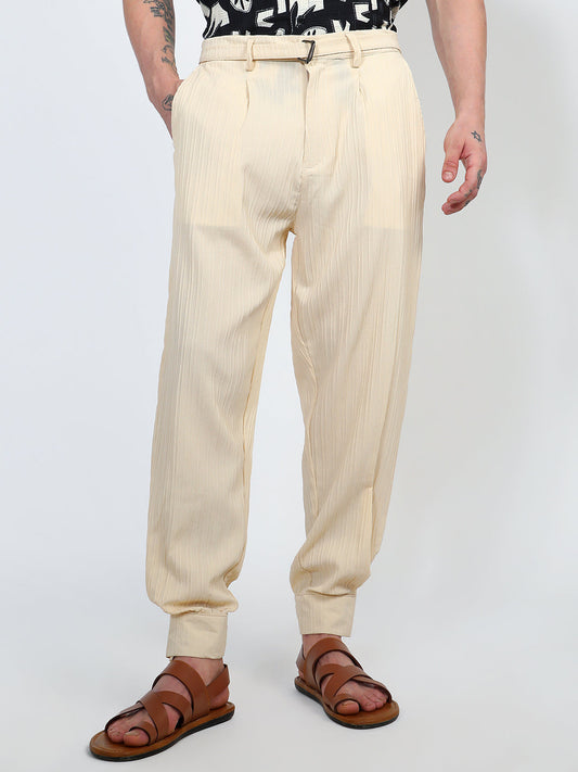 Textured Cuff-Hem Trousers