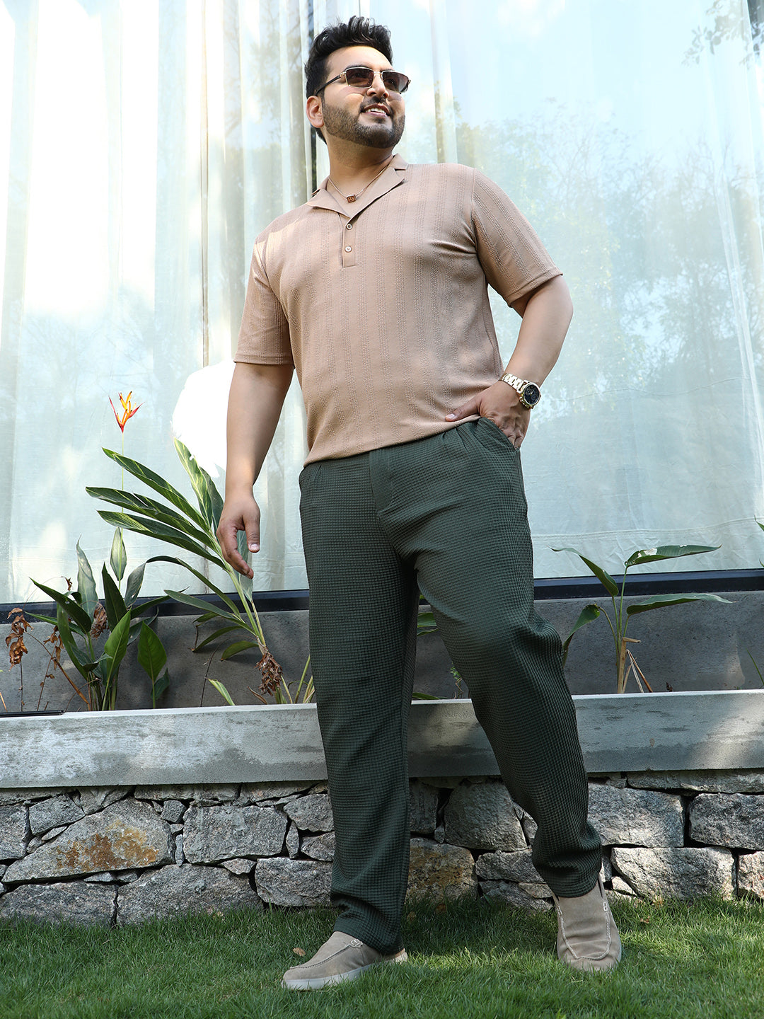 Textured Graph Check Trousers