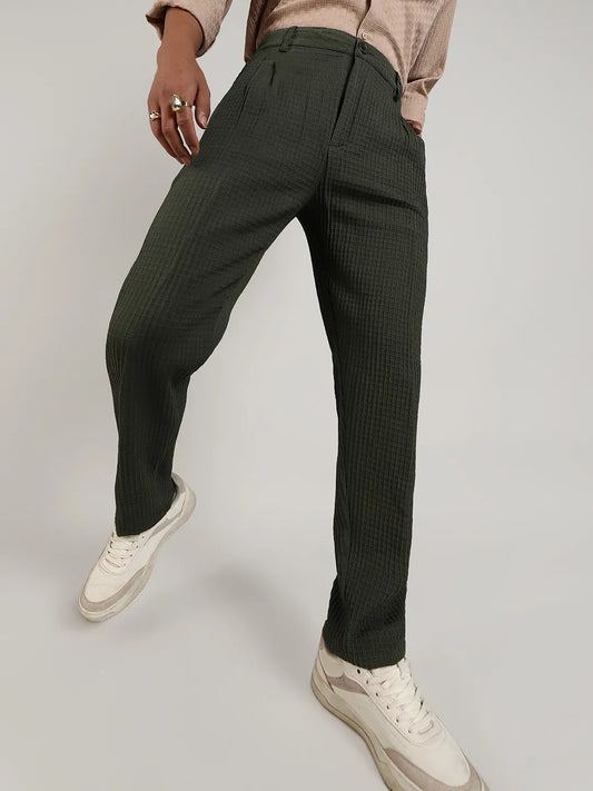 Textured Graph Check Trousers