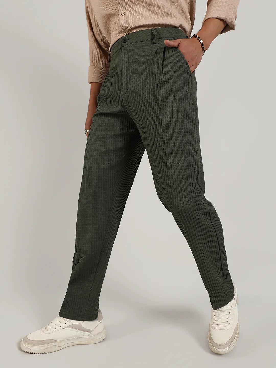 Textured Graph Check Trousers