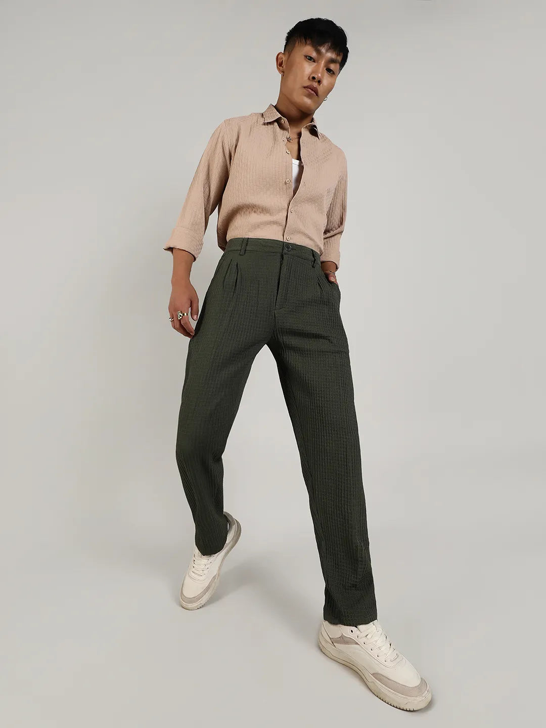 Textured Graph Check Trousers