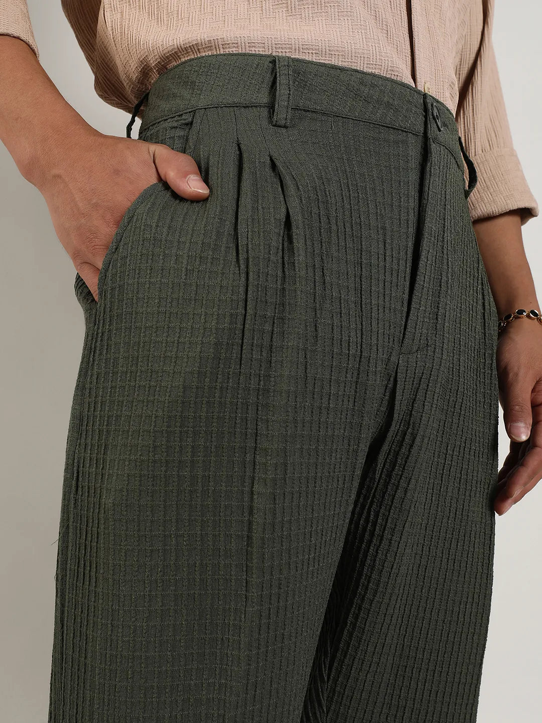 Textured Graph Check Trousers