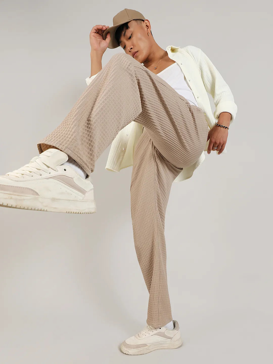 Textured Graph Check Trousers