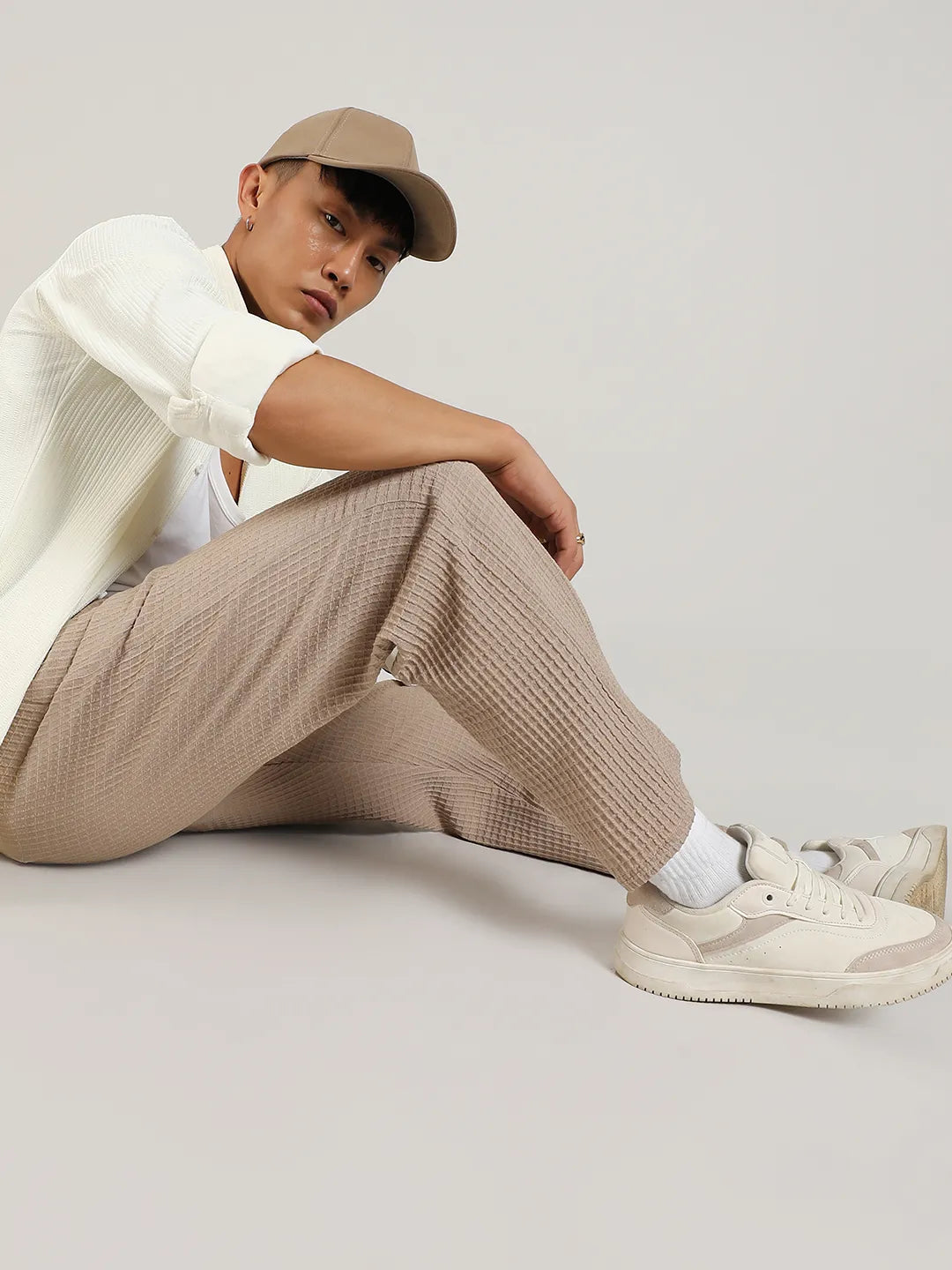 Textured Graph Check Trousers