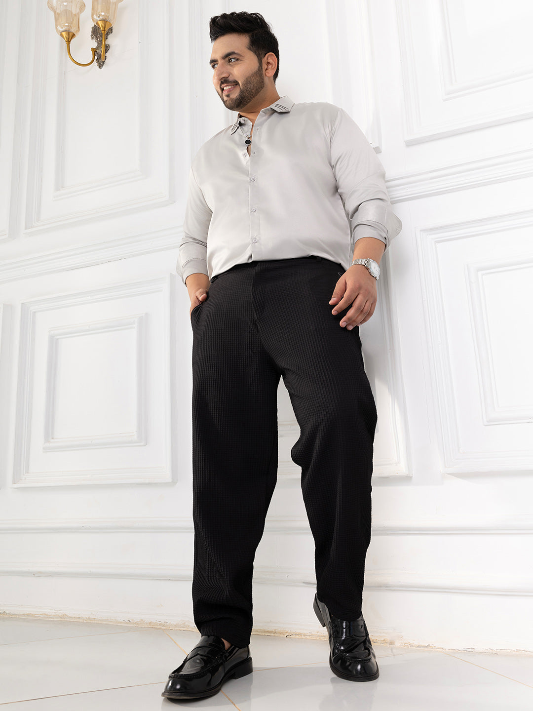 Textured Graph Check Trousers