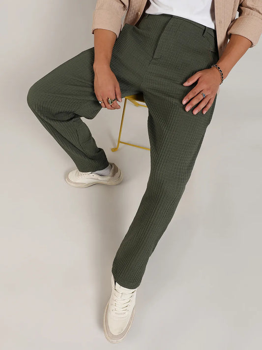 Textured Graph Check Trousers