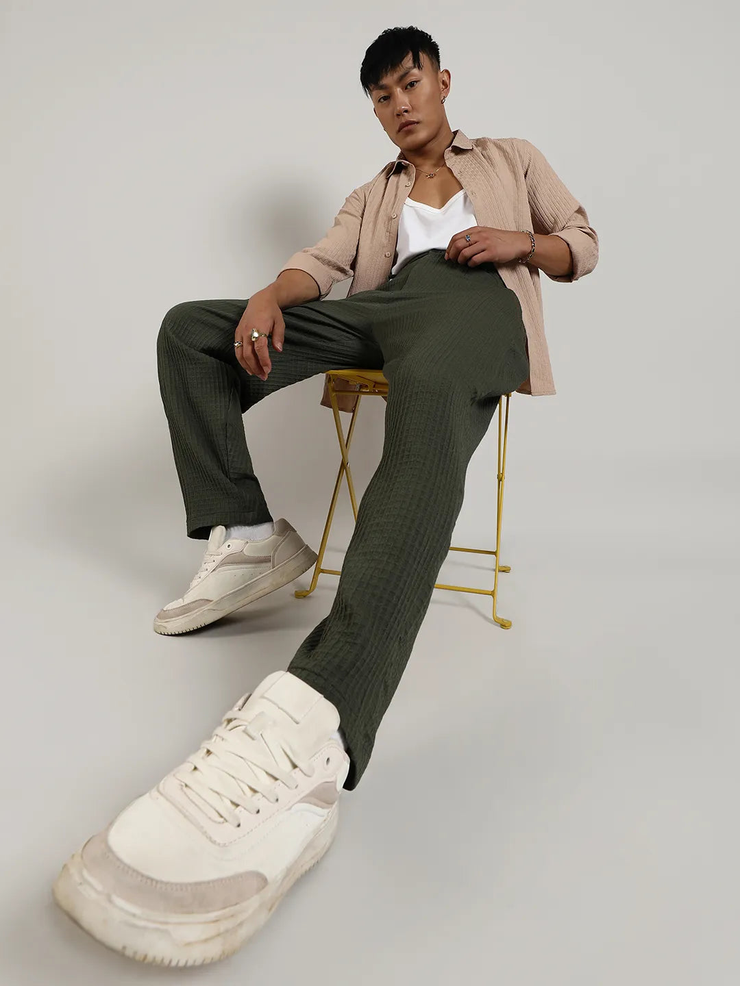 Textured Graph Check Trousers