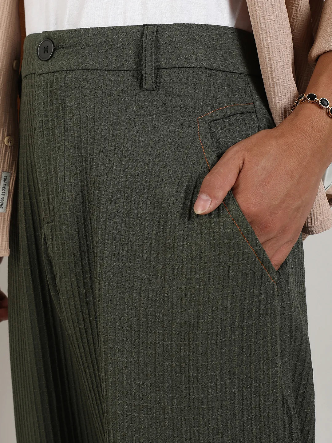 Textured Graph Check Trousers