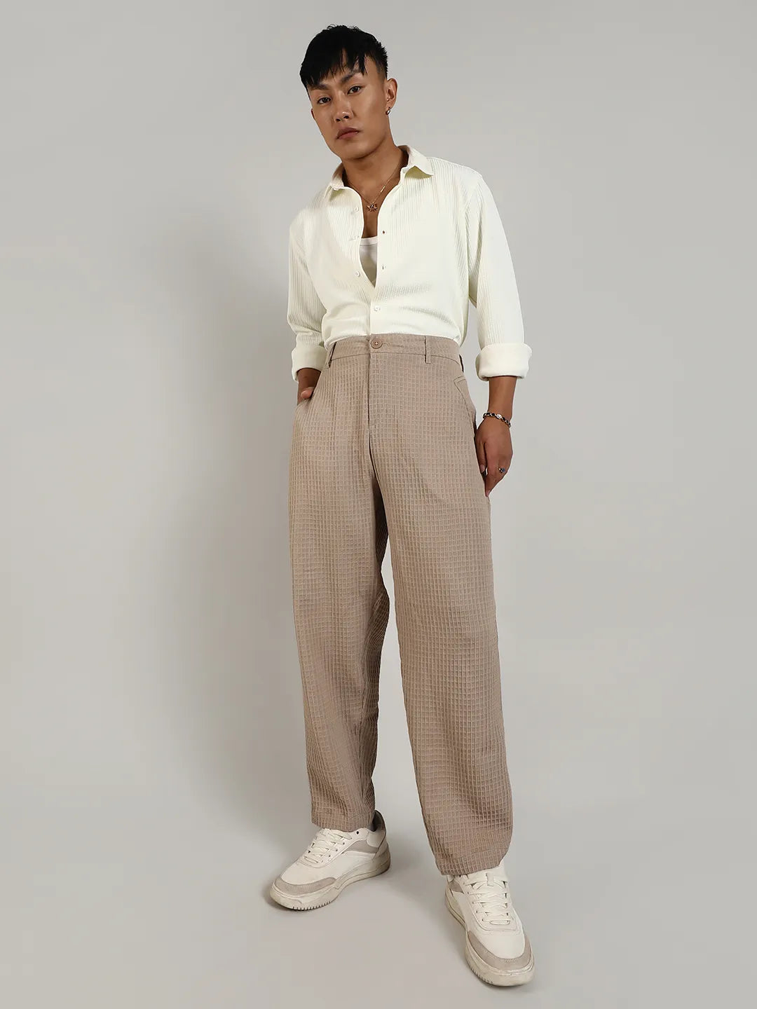 Textured Graph Check Trousers