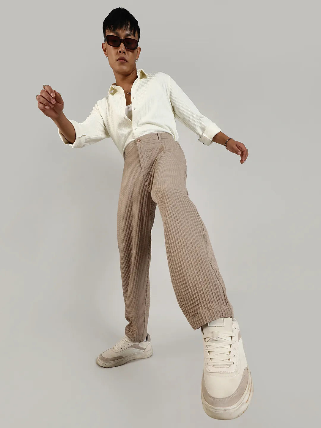 Textured Graph Check Trousers