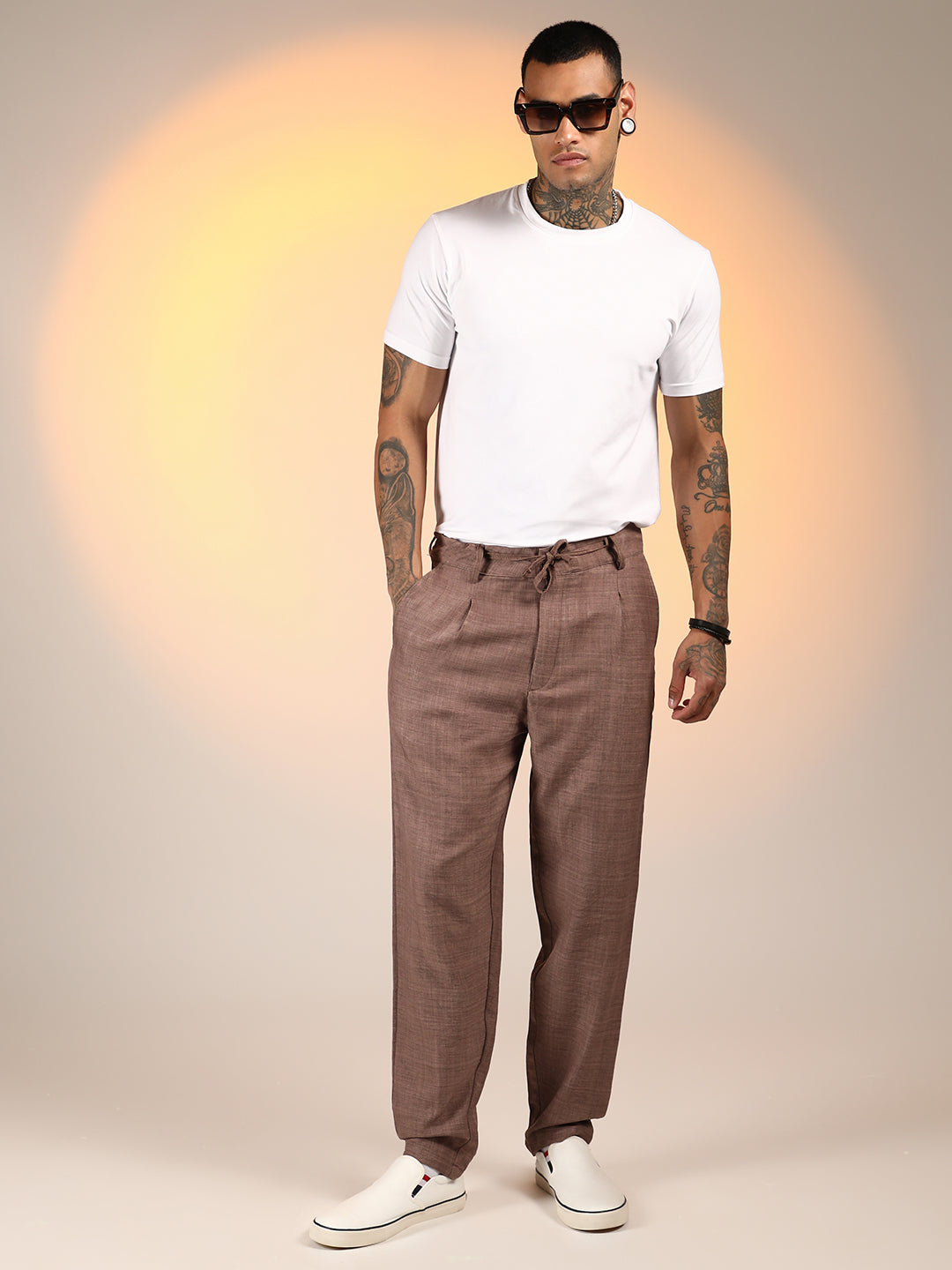 Solid Pleated Trousers