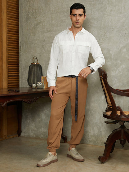 Solid Belted Cargo Pants