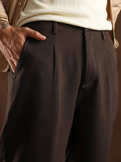 Contrast-Stitch Straight Trousers