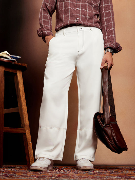 Contrast-Stitch Straight Trousers