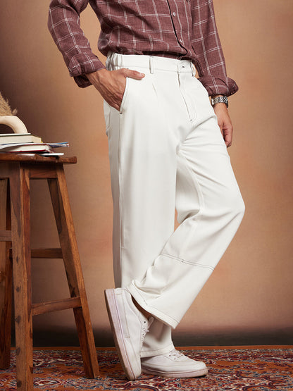 Contrast-Stitch Straight Trousers