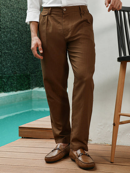 Brown Pleated Formal Trousers