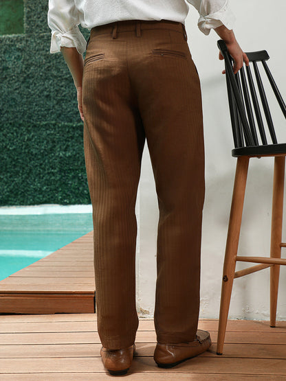 Brown Pleated Formal Trousers