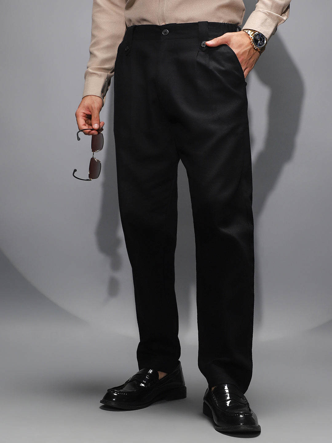 Ribbed-Pleated Chino Trousers