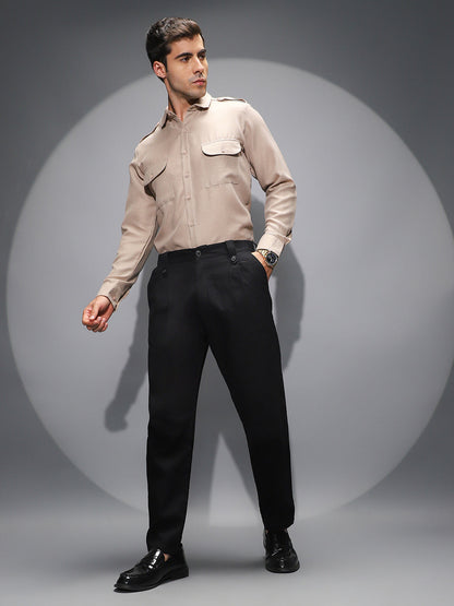 Ribbed-Pleated Chino Trousers