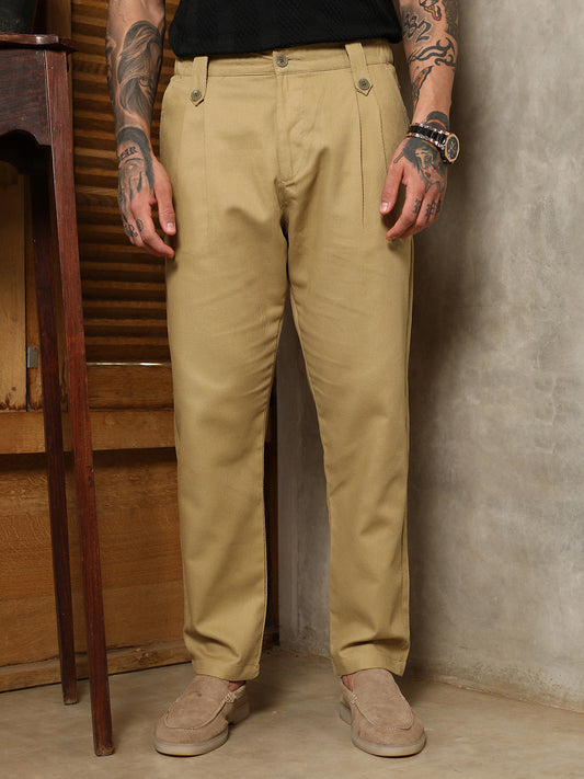 Ribbed-Pleated Chino Trousers