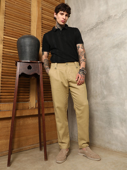 Ribbed-Pleated Chino Trousers