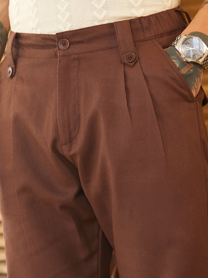 Ribbed-Pleated Chino Trousers