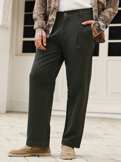 Pleated-Straight Tailored Trousers