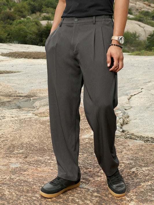 Pleated Straight-Fit Tailoured Trousers