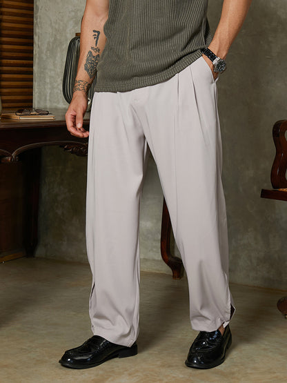 Straight-Cuffed Pleated Trousers