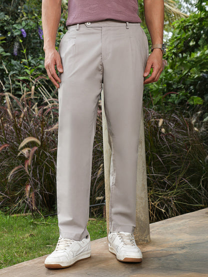 Fawn Grey Pleated Tailored Trousers