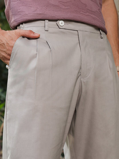 Fawn Grey Pleated Tailored Trousers