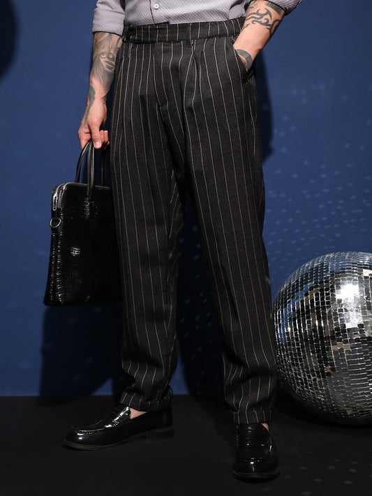 Pinstripe-Pleated Chino Trousers