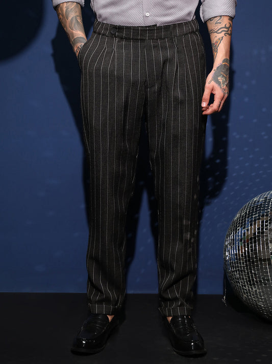 Pinstripe-Pleated Chino Trousers