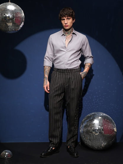 Pinstripe-Pleated Chino Trousers