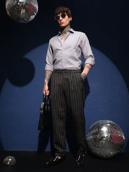 Pinstripe-Pleated Chino Trousers