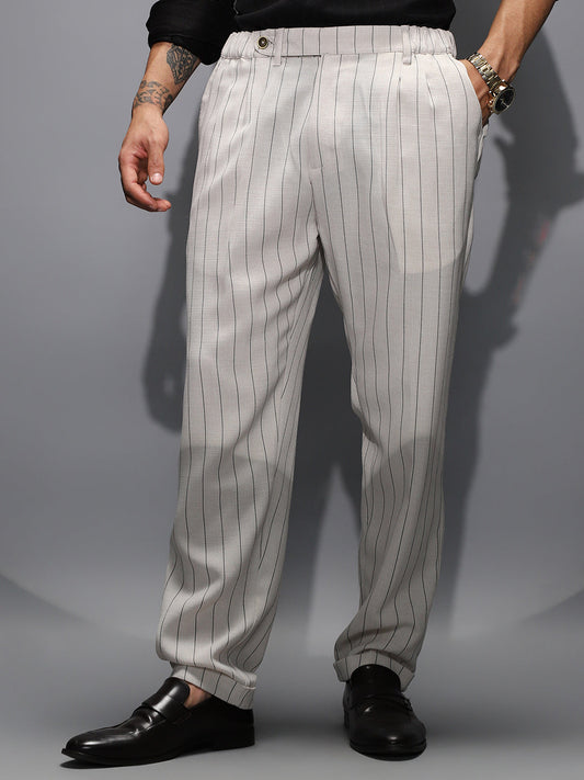 Pinstripe-Pleated Chino Trousers