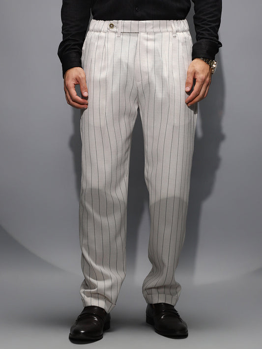 Pinstripe-Pleated Chino Trousers