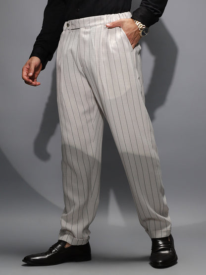 Pinstripe-Pleated Chino Trousers